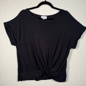Korye Black Short Sleeve Top Cropped Knot Bamboo‎ Classic Casual T-Shirt Medium